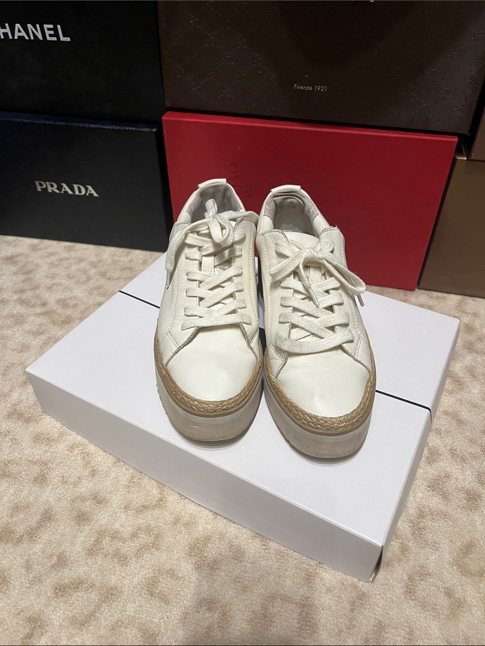 Dolce Vita White Leather Platform Sneakers with Natural Rope Detail